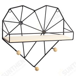 Heart Shaped Metal Wire & Wooden Rack Wall Unit Hanging Shelf Heart Shaped Metal Wire & Wooden Rack Wall Unit Hanging Shelf