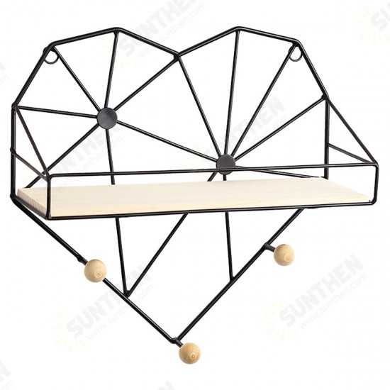 Heart Shaped Metal Wire & Wooden Rack Wall Unit Hanging Shelf