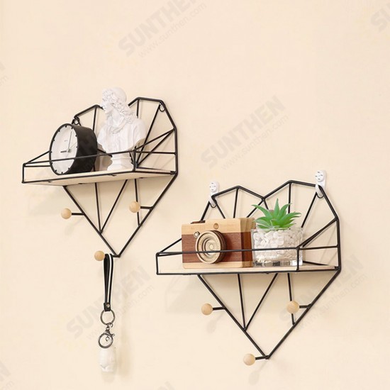 Heart Shaped Metal Wire & Wooden Rack Wall Unit Hanging Shelf