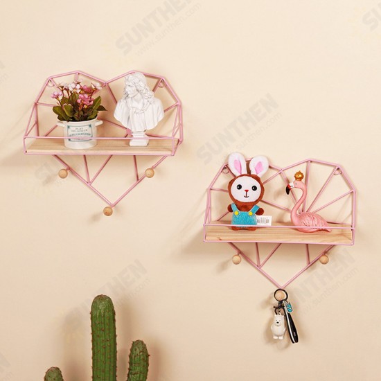 Heart Shaped Metal Wire & Wooden Rack Wall Unit Hanging Shelf