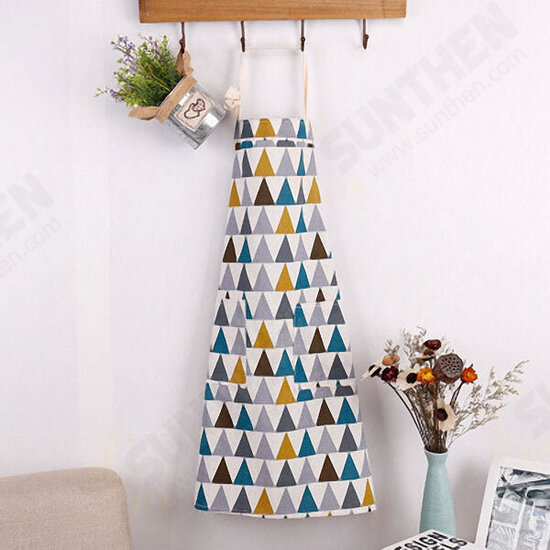 Cotton Sleeveless Apron Triangular Lattice Kitchen Cooking Simple Aprons Cotton Linen