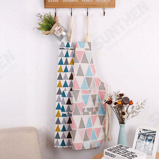 Cotton Sleeveless Apron Triangular Lattice Kitchen Cooking Simple Aprons Cotton Linen