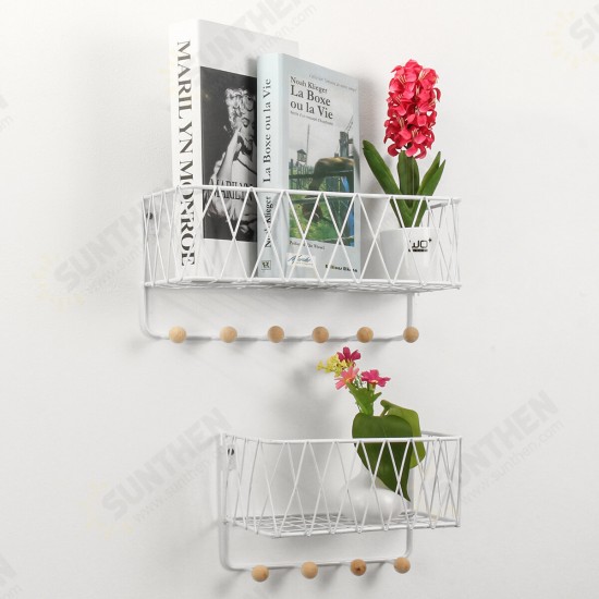 Industrial Metal Wire Wood Wall Shelf Rack Modern Loft Dorm Storage Shelf