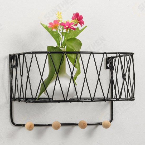 Industrial Metal Wire Wood Wall Shelf Rack Modern Loft Dorm Storage Shelf