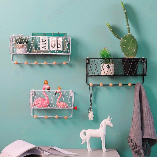 Industrial Metal Wire Wood Wall Shelf Rack Modern Loft Dorm Storage Shelf