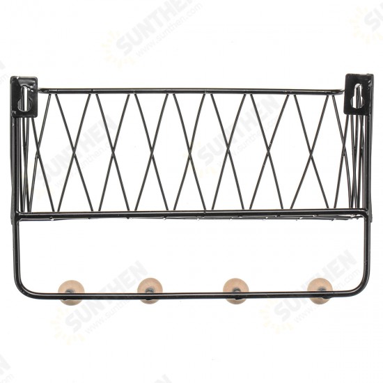 Industrial Metal Wire Wood Wall Shelf Rack Modern Loft Dorm Storage Shelf