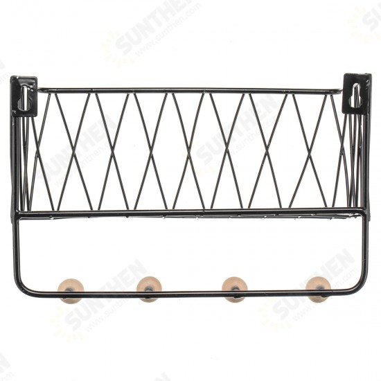 Industrial Metal Wire Wood Wall Shelf Rack Modern Loft Dorm Storage Shelf