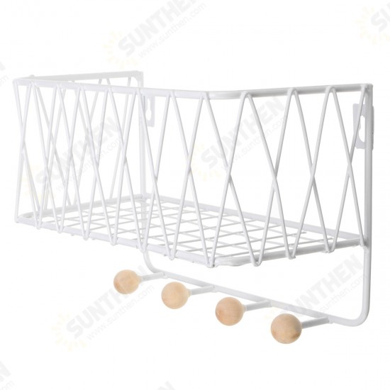 Industrial Metal Wire Wood Wall Shelf Rack Modern Loft Dorm Storage Shelf