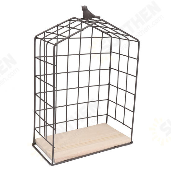 Large Metal & Wood Wall Hanging Shelf Birdcage Storage Bracket Hallway Display Home Decor