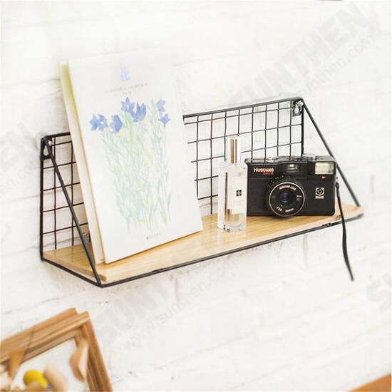 Large Metal & Wood Wall Hanging Shelf Birdcage Storage Bracket Hallway Display Home Decor