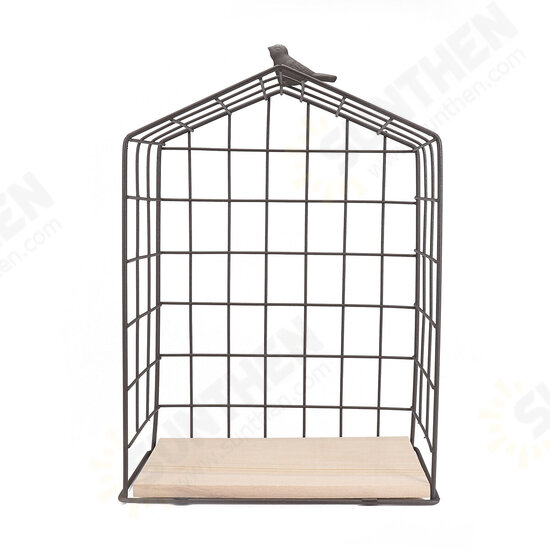 Large Metal & Wood Wall Hanging Shelf Birdcage Storage Bracket Hallway Display Home Decor