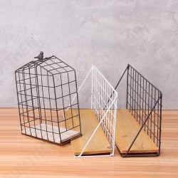 Large Metal & Wood Wall Hanging Shelf Birdcage Storage Bracket Hallway Display Home Decor Large Metal & Wood Wall Hanging Shelf Birdcage Storage Bracket Hallway Display Home Decor