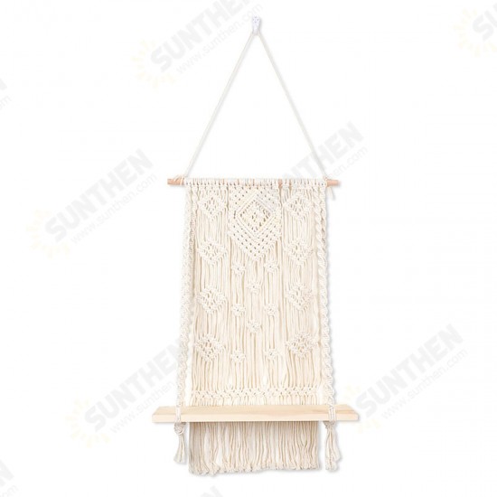 Macrame Plant Hanger Basket Hand Woven Tapestry Wood Pot Shelf Room Decoration