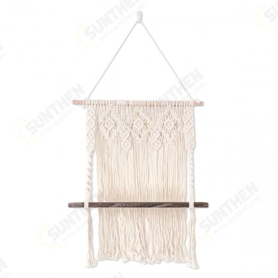 Macrame Plant Hanger Platform Basket Bohemian Hand Woven Tapestry Wood Pot Shelf