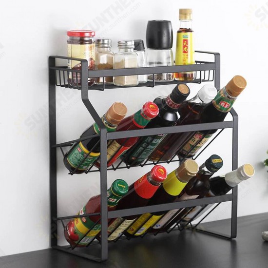 Multi-Functional 3-Tier Condiment Rack Kitchen Supplies Collection Arrangement Shelf Ground Storage Organizer