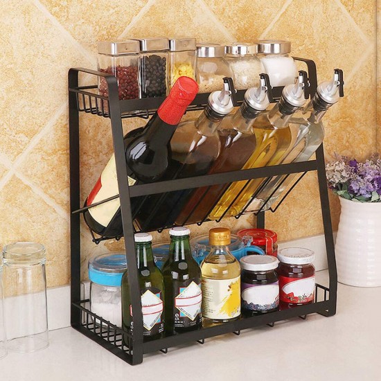 Multi-Functional 3-Tier Condiment Rack Kitchen Supplies Collection Arrangement Shelf Ground Storage Organizer
