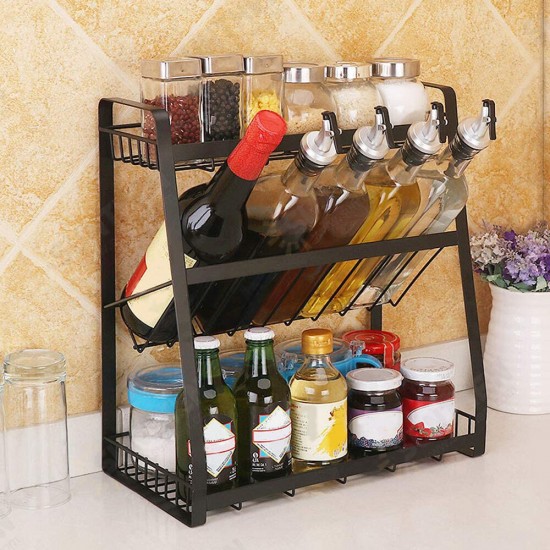 Multi-Functional 3-Tier Condiment Rack Kitchen Supplies Collection Arrangement Shelf Ground Storage Organizer