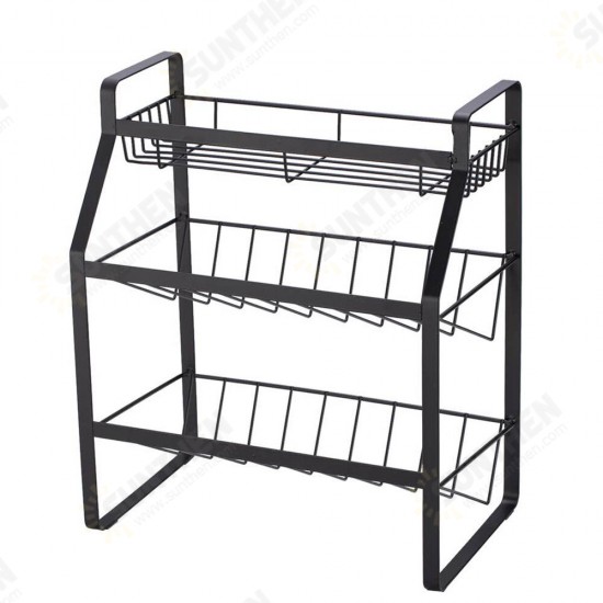 Multi-Functional 3-Tier Condiment Rack Kitchen Supplies Collection Arrangement Shelf Ground Storage Organizer