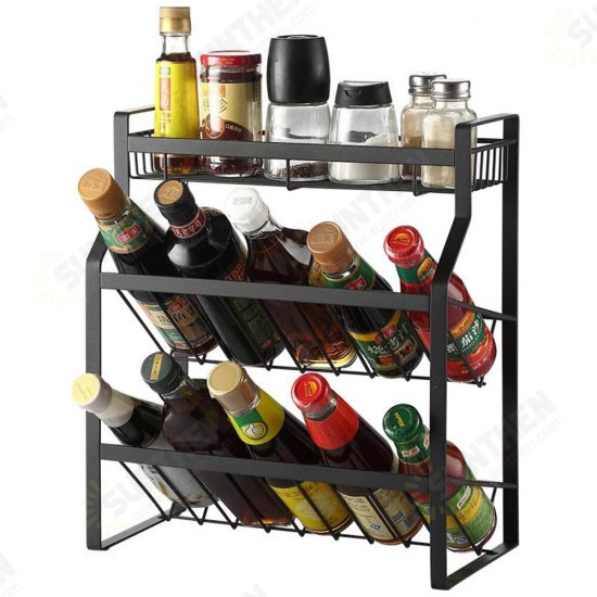 Multi-Functional 3-Tier Condiment Rack Kitchen Supplies Collection Arrangement Shelf Ground Storage Organizer