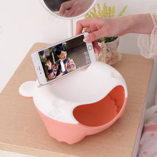 Plastic Double Layer Snack Box Multipurpose Lovely Bear Shape Phone Stand Kitchen Storage Container