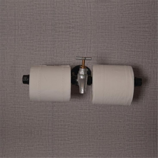 Retro Industrial Toilet Paper Roll Holder Pipe Shelf Floating Holder Bathroom Wall Mounted