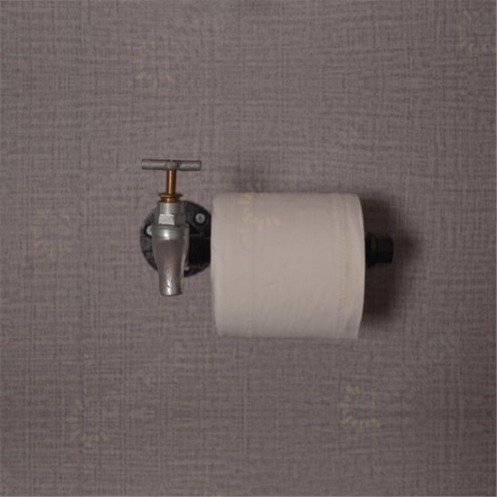 Retro Industrial Toilet Paper Roll Holder Pipe Shelf Floating Holder Bathroom Wall Mounted