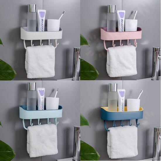 Self-adhesive Wall Hanging Storage Rack Shelf Hook Home Kitchen Holder Organizer Towel Holder