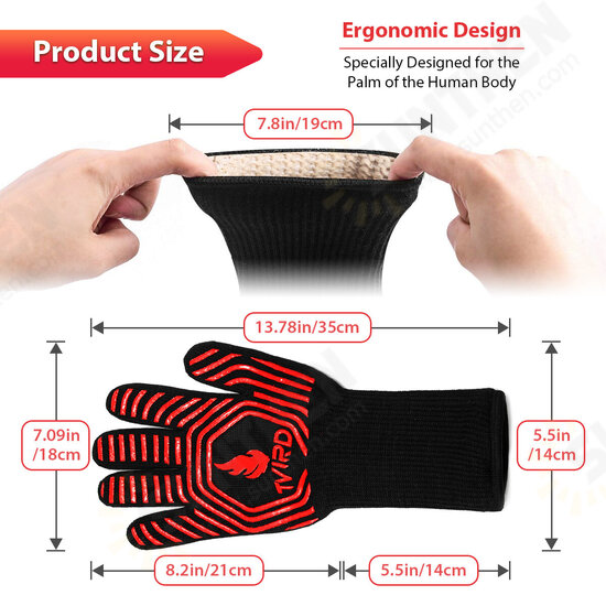 Tvird BBQ Grilling Cooking Gloves 932°F Heat Resistant Barbecue Gloves for Men Women Kitchen Protective Gloves