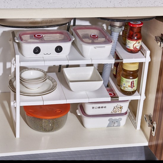 Under Sink 2 Tier Expandable Shelf Organizer Rack Storage Kitchen Tool Holders