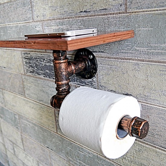 Vintage Toilet Roll Towel Holder Wooden Metal Retro Bathroom Standing Storage Holder