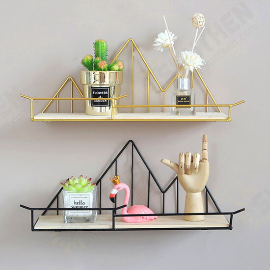 Wall Mounted Shelf Industrial Wooden Floating Metal Wire Rack Storage Display