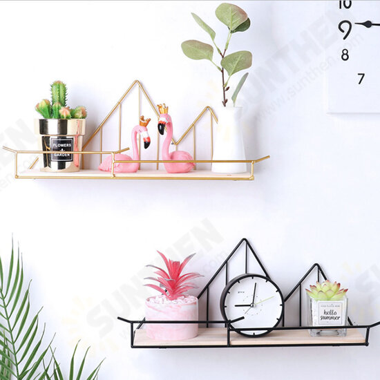 Wall Mounted Shelf Industrial Wooden Floating Metal Wire Rack Storage Display