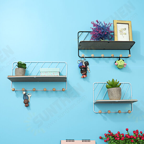 Wall Mounted Wire Metal Shelf Unit Floating Shelves Wood Rack Display