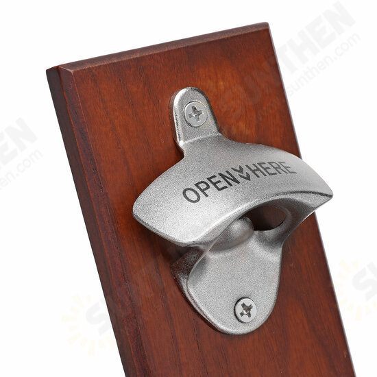 Wooden Bottle Opener Wall Mounted Magnetic Bottle Openers with Cap Catch