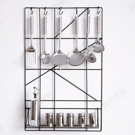 Wrought Iron Kitchen Shelf Wall-mounted Punch-free Kitchen Supplies Seasoning Rack Storage