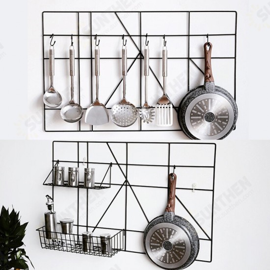 Wrought Iron Kitchen Shelf Wall-mounted Punch-free Kitchen Supplies Seasoning Rack Storage