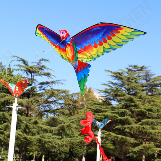 3D Parrot Kite Flyer Kite with 100m Noodle Board＆Spiral Floating Tail Kids Children Adult Beach Trip Park Family Outdoor Games Activities