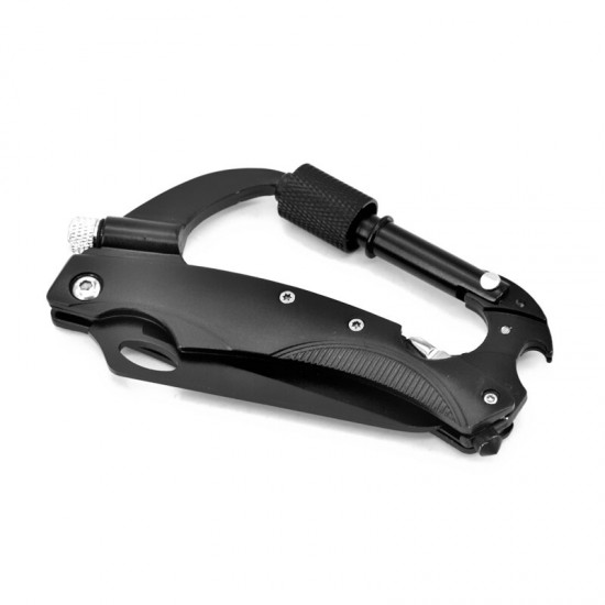 185mm 3CR13 Stainless Steel Multifunction Folding Knife Carabiner Hook Knife LED Flashlight