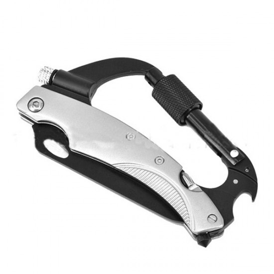 185mm 3CR13 Stainless Steel Multifunction Folding Knife Carabiner Hook Knife LED Flashlight