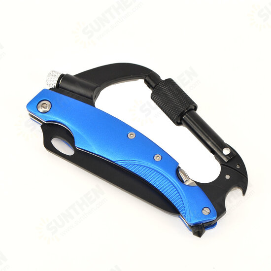 185mm 3CR13 Stainless Steel Multifunction Folding Knife Carabiner Hook Knife LED Flashlight