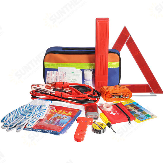 36PCS Emergency Kit Car Tool Bag Warning Triangle Flashlight Safety Hammer First Aid Kit Outdoor Travel Camping