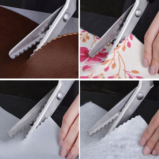 Circle Arc/Triangle Tooth Scissor Leather Handicraft Shear Scissors Fabric Edge Cutting Tools