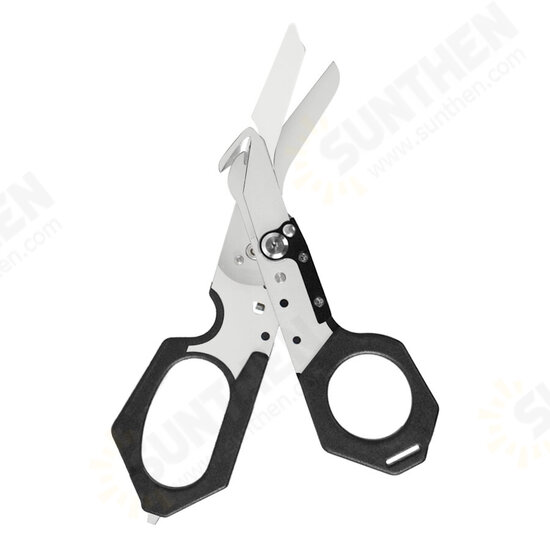 6-in-1 Multifunctional Folding Scissors with Strap Cutter Paratrooper Knife Tactical Response Emergency Shears Outdoor Emergency Tools