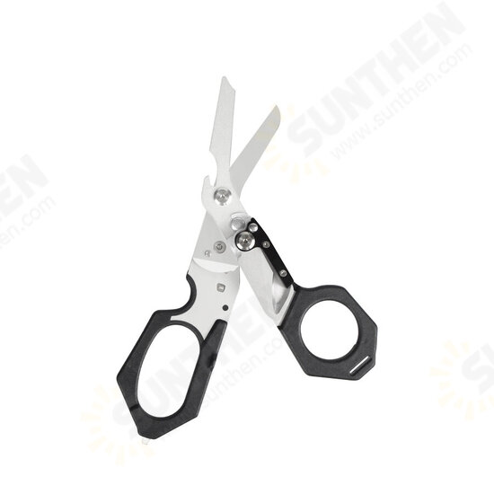 6-in-1 Multifunctional Folding Scissors with Strap Cutter Paratrooper Knife Tactical Response Emergency Shears Outdoor Emergency Tools