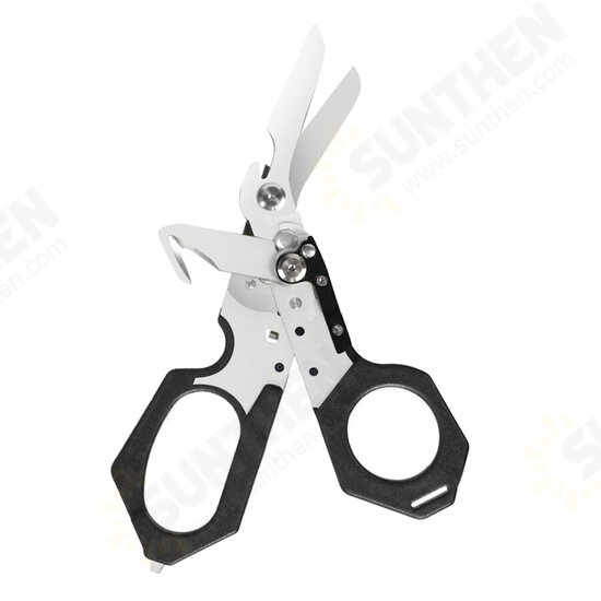 6-in-1 Multifunctional Folding Scissors with Strap Cutter Paratrooper Knife Tactical Response Emergency Shears Outdoor Emergency Tools