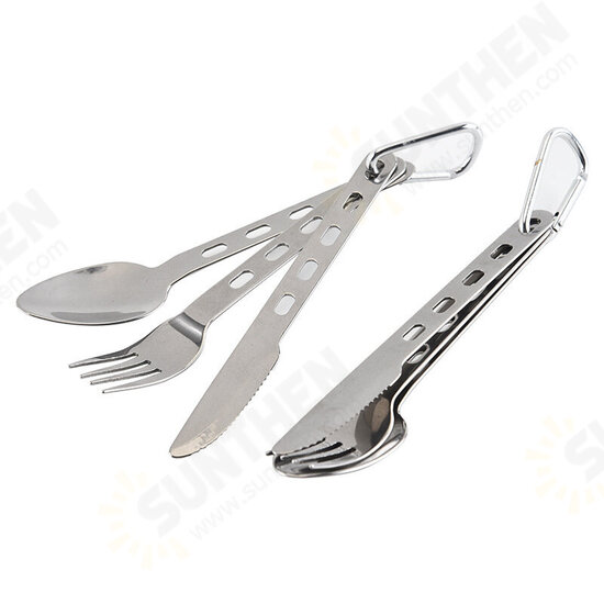 3-In-1 Outdoor Tableware Set Camping Cooking Supplies Home Picnic Hiking Travel Tools Stainless Steel Folding Pocket Spoon Kits