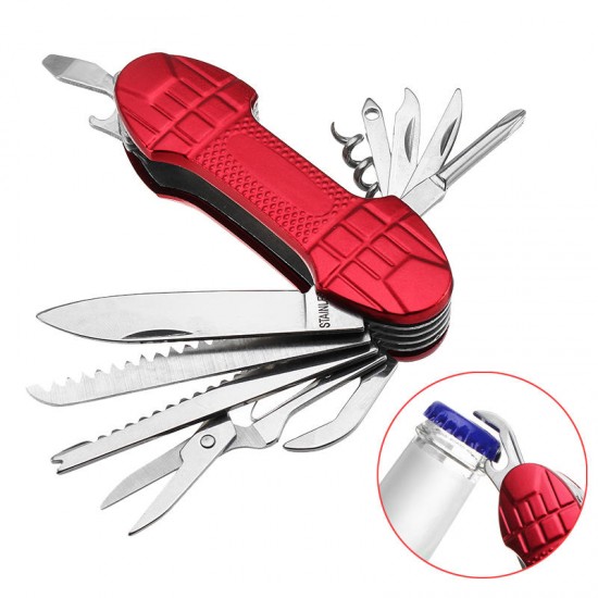 11 in 1 Stainless Steel Army Survival Folding Knife Multifunction Scissors Saw Fishing Scale Tools