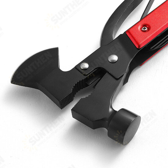 14 in 1 EDC Folding Multi Tools Ax Hatchet Wooden Handle Fire Heavy Duty Twin Hammer Pocket Saw Screwdrivers Pliers with Nylon Sheath for Outdoor