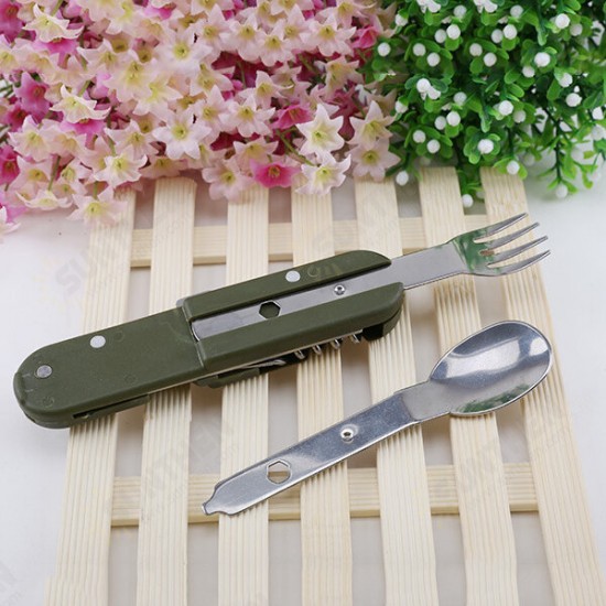 Multifunctional Stainless Steel Tableware Folding Fork Spoon Opener Blade Outdoor Camping Picnic