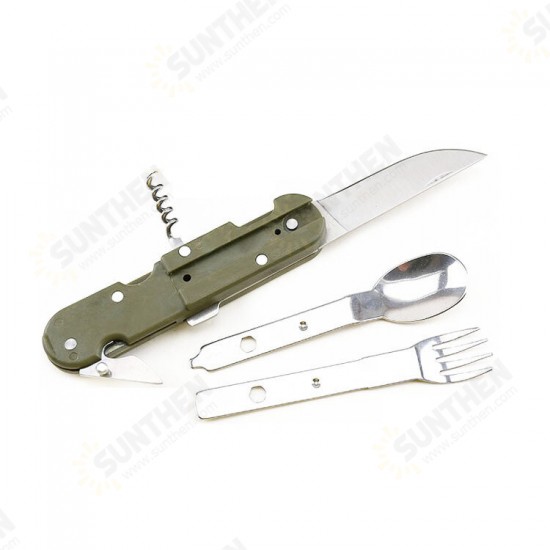 Multifunctional Stainless Steel Tableware Folding Fork Spoon Opener Blade Outdoor Camping Picnic